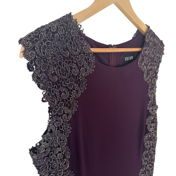 XSCAPE Purple Gold Crochet Lace Column Gown Formal Dress Mother of the Bride, 14 - Picture 4 of 14